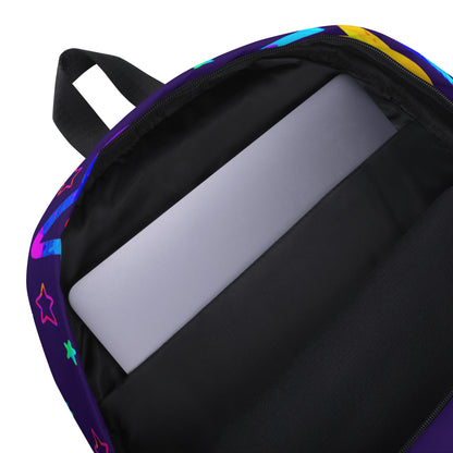 Backpack with colorful star pattern on a white background