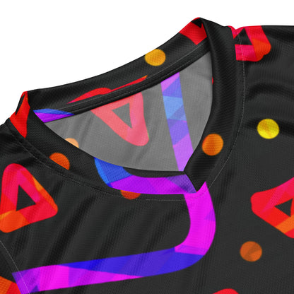 Close-up of a colorful geometric pattern on a black background