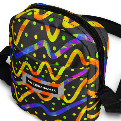 "Thunder Burst" designed crossbody bag with the Sky Brundall logo.