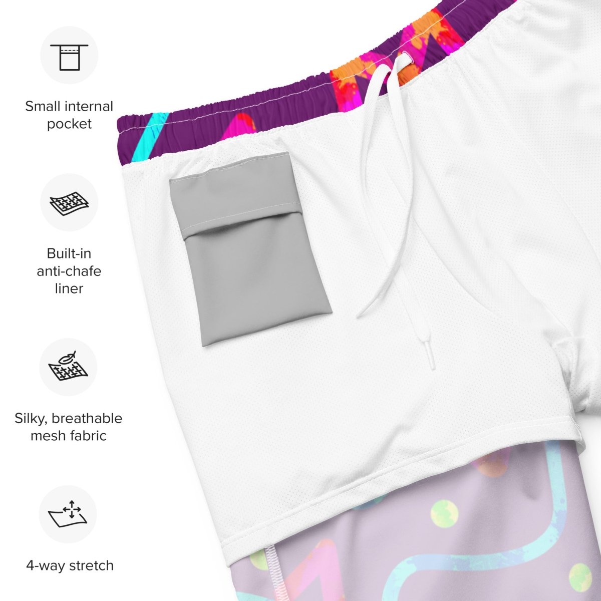Dream Wave Festival - Arcade Crunch 2 All - Over Print Recycled Swim Trunks from Sky Brundall Concepts