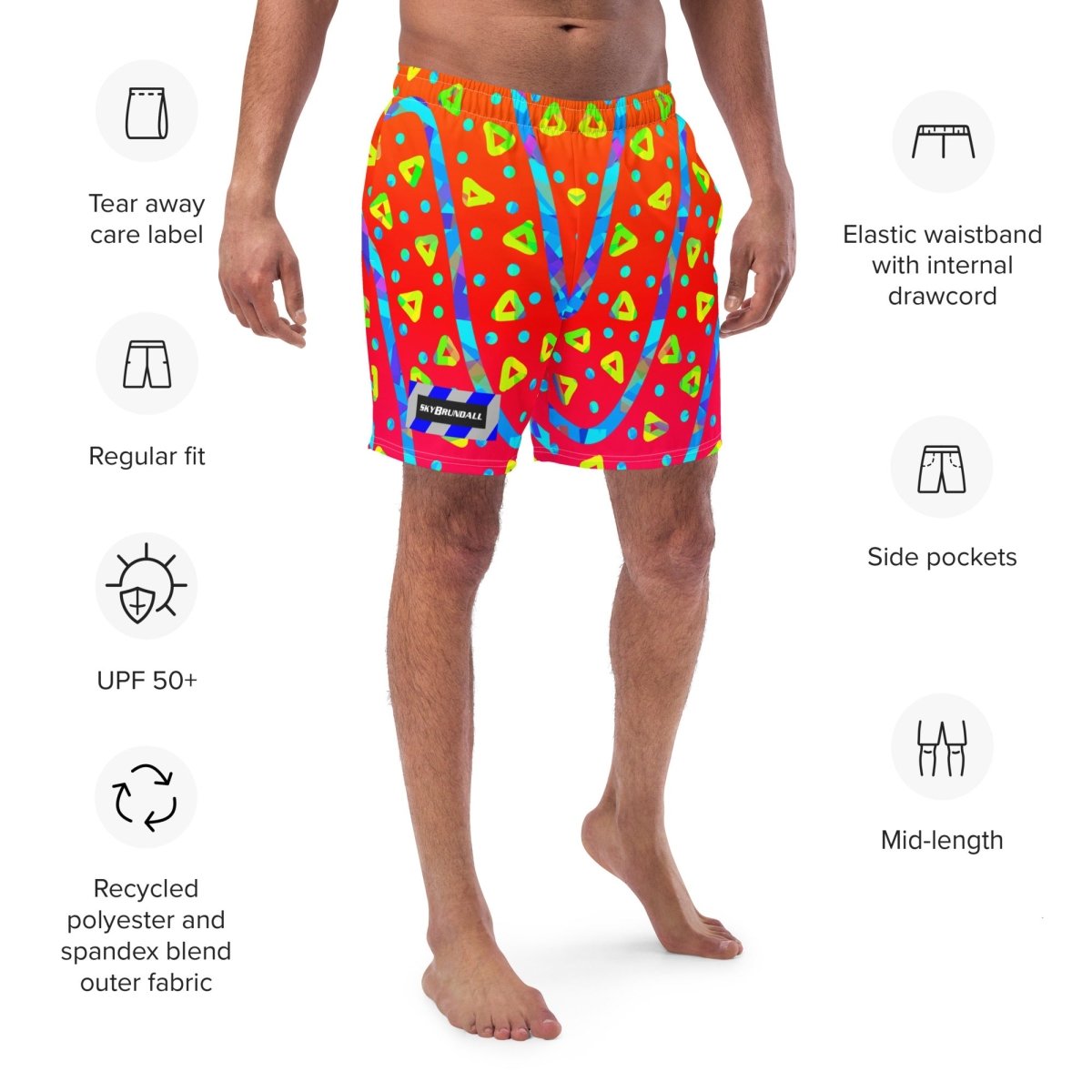 Warm Blaze Candy Rain Swim Trunks from Sky Brundall Concepts