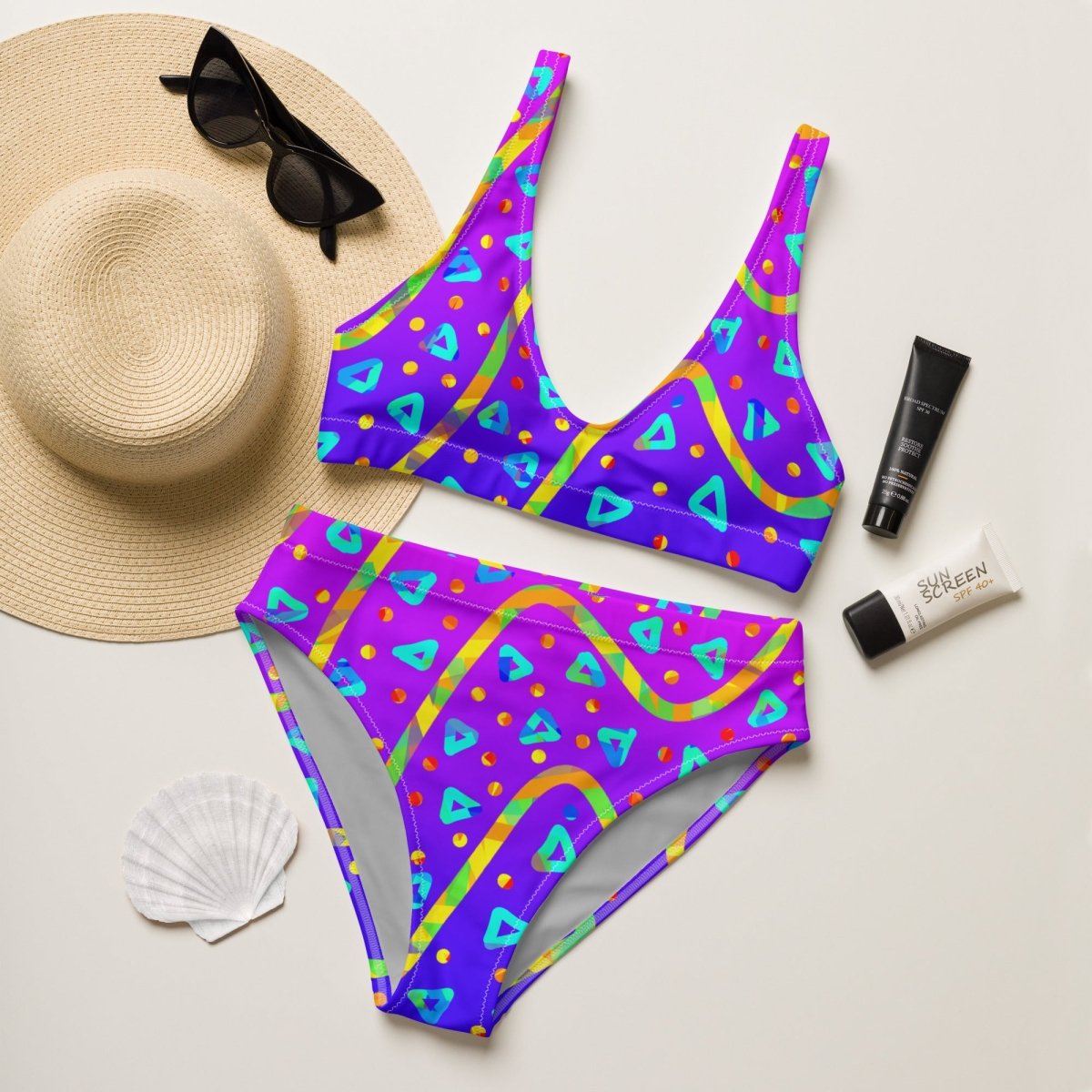 Dream Wave Festival - Cool Candy Rain Recycled High - waisted Bikini from Sky Brundall Concepts