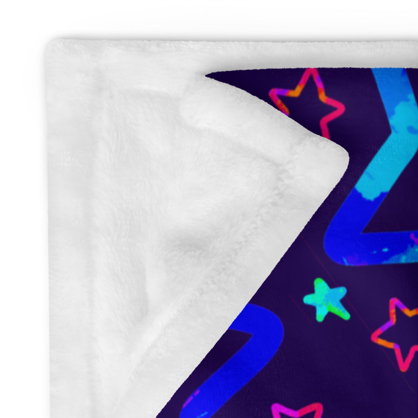 Colorful star-patterned fabric with a white border