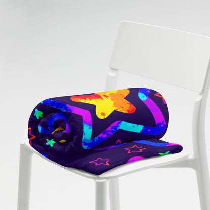 Colorful star-patterned seat cushion on a white chair
